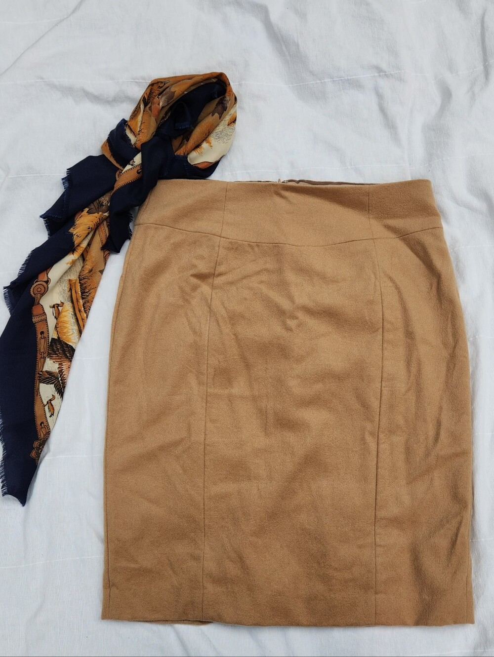 Wool And Cashmere Blend Tan Pencil Skirt